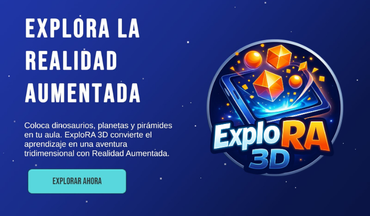 Pantalla de inicio de ExploRA 3D mostrando la interfaz de Realidad Aumentada